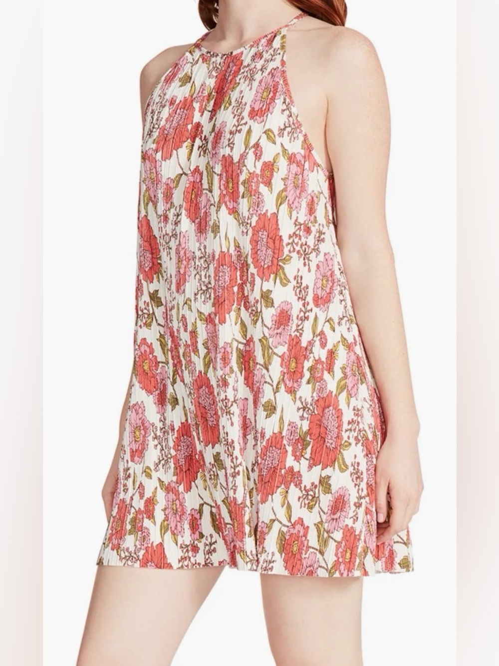 NWOT Steve Madden Ada Floral Plissé Halter Trapeze Mini Dress Small